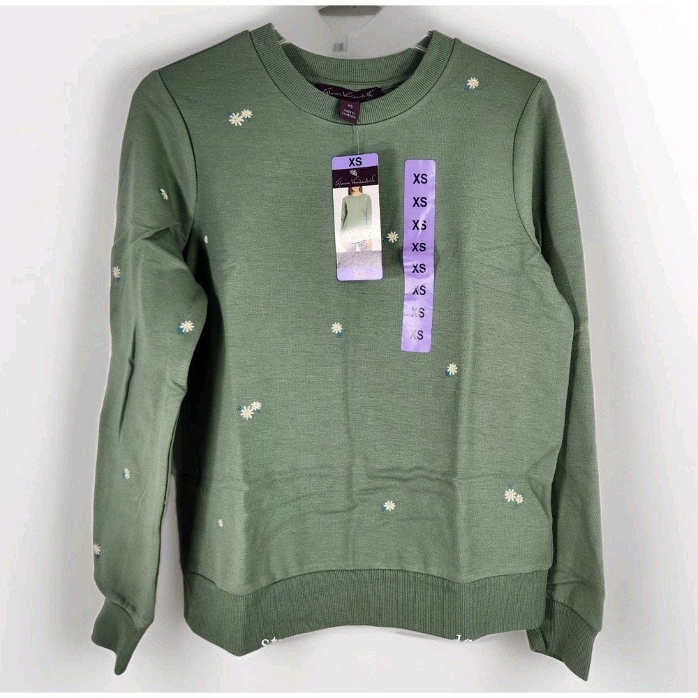Gloria Vanderbilt Womens Green Sweatshirt With Floral Print Size Small NWT